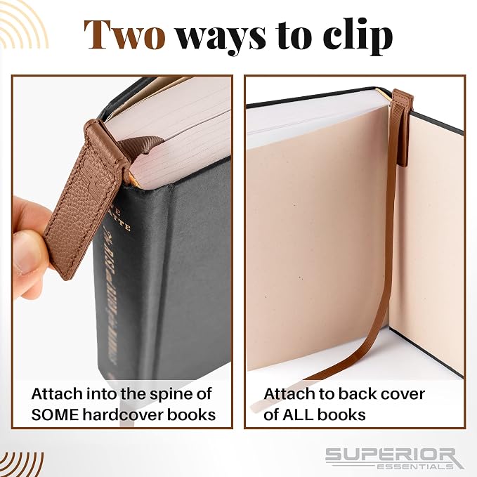 Superior Essentials Magnetic Bookmark-Genuine Leather, Single Long Ribbon Bible Bookmark for Book Lovers-Amplify Your Love for Books with Our Elegant Ribbon Page Marker (Coffee Brown, 3PC)