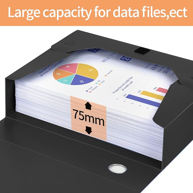 HUA JIE A4 Storage File Boxes Plastic Archives Cases with Lid, File Folder Organizer Document Filing Box for office,31×7.5×23.5 cm, Black(Pack of 6)