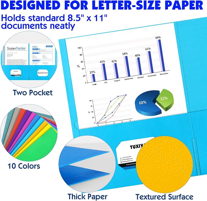 Two Pocket Folders, 110 Pack Paper Folders with Pockets, Assorted 10 Colors, Letter Size Paper Folder, Thick Textured Paper File Folders Bulk for School, Office, Business, Home