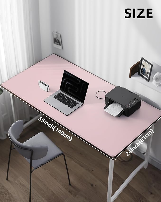 AFIING Large Desk Mat 55" x 24" - PU Leather Desk Pad Protector, Waterproof Non-Slip Extended Mouse Pad for Office Desk, Keyboard, Laptop and Home Workspace (Light Blue)