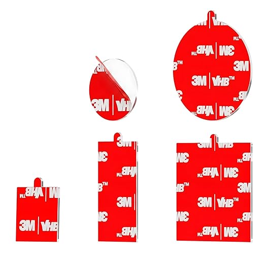 Double Sided Tape Heavy Duty 5 PCS Clear with Peeling Hook Tool Adhesive Pads 1“ and 2” Squares Dots Rectangles Pack Mounting Pads Waterproof Strong Adhesive for Automotive, Security Cameras, Mirrors