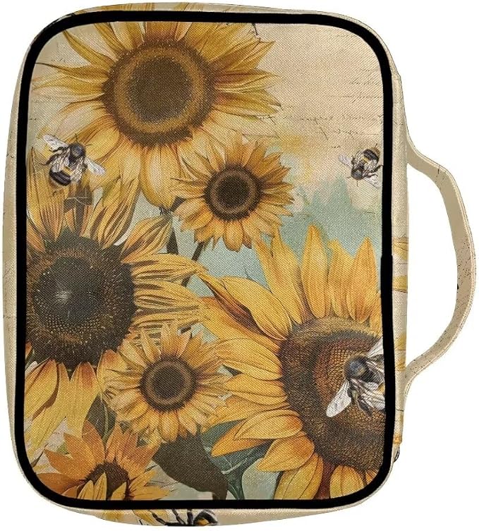 Coldinair Vintage Sunflower Bible Cover Case for Men Teen,Bible Bags Book Covers Kids Scripture Carrying Case with Handle and Pocket,Bible Book Carrying Case Tote Handbag