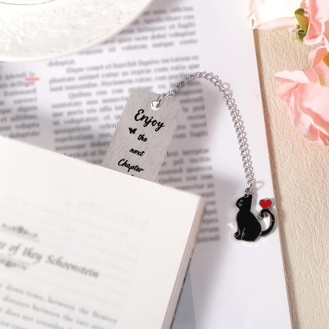 Cat Bookmark, Zinc Alloy Cute Kitten Themed Book Marker with Kitten Pendent for Reading Women Men Bookish Gifts Funny Animals Bookmark for Cat Lovers (Book Butterfly Hollow Style)