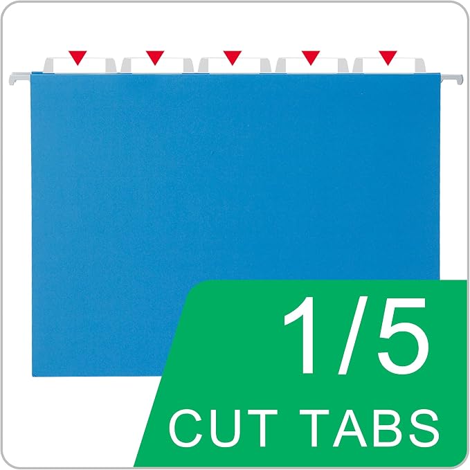 VZCPYTPM 25 Pack Hanging File Folders Letter Size,Blue Reliable Hanging Folders for Filing Cabinet,Reinforced Rods for Smooth Gliding,Includes 1/5 Adjustable Tabs & Inserts,Ideal for Home & Office