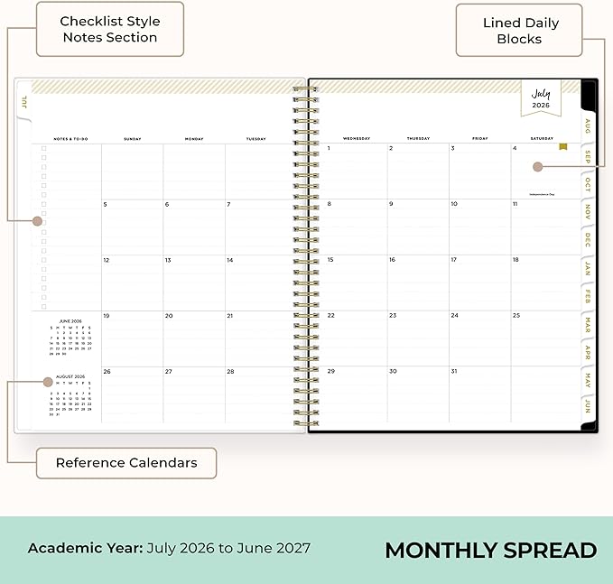 Blue Sky Day Designer 2026-2027 Weekly and Monthly Academic Year Planner Calendar, July 2026 - June 2027, 8.5" x 11", Flexible Cover, Laminated Tabs, Storage Pocket, Includes Stickers, Rose Garden
