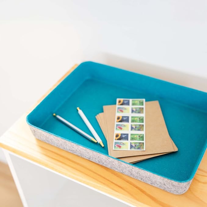 Three by Three Seattle Felt Like It! 13 x 9.5 Inch Felt Tray Drawer Organizer, Fits Standard Letter Size Paper Sheets, 3 Pack (Blue)