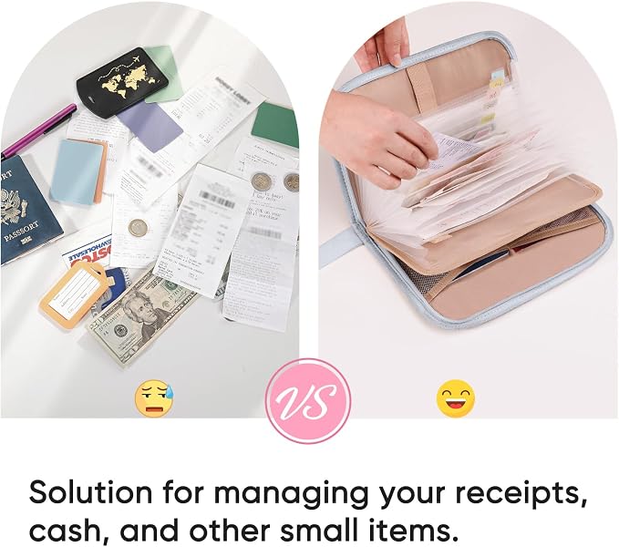 Receipt Organizer with 12 Pockets 10x6 Receipt Holder Organizer - Small Accordion File Organizers - Cash Organizers for Travel, Business, Gift