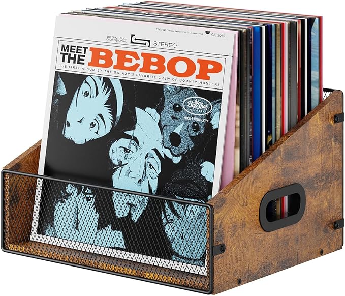 Yuzehuaza Wooden Vinyl Record Storage Crate, Retro & Durable Vinyl Storage and Record Holder, Large Capacity Album Holders for 60+ Vinyl Records, LP Album Case Box Organizer with Handles