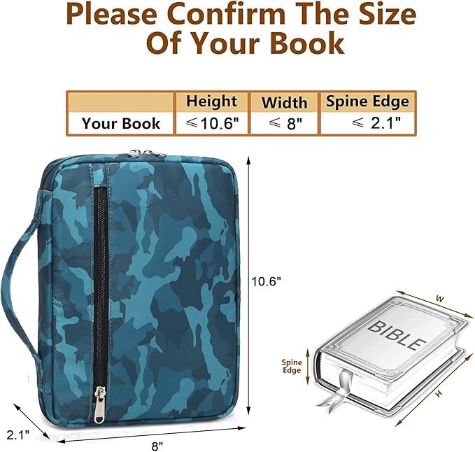 Bible Cover for Boys Kids Scripture Carrying Case with Handle Pockets Childrens Toddler LDS Handbook Holy Book Protector Pouch Teens Church Bag Hope Journaling Storage Organizer Camo Blue