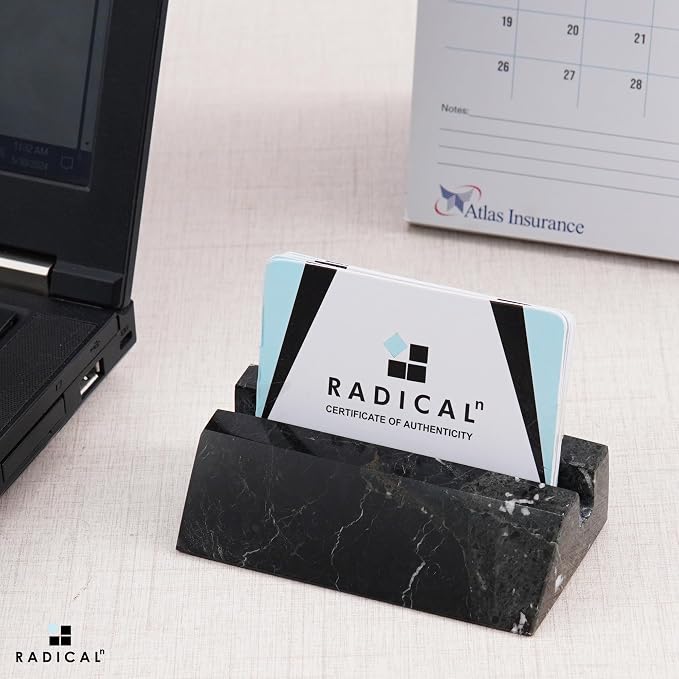 Radicaln Marble Business Card Holder - Black, 4" Handmade Office Card Holder & Organizer