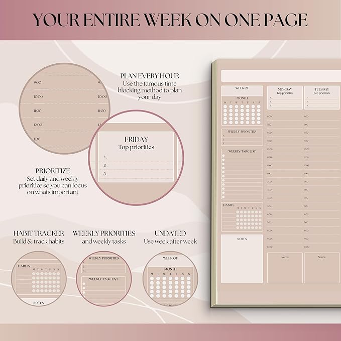 Weekly Hourly Planner Notepad, Daily Planner Desk Pad, Weekly Schedule, To Do List Note Pad, ADHD Planner | 50 Undated Tear Away Sheets | A4 (Lux)