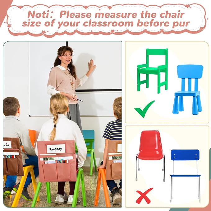gisgfim 24 Pcs Small Chair Pockets for Classroom 13 x 14 Inch Bag with Name Tag Multi Pockets Chairsback Pouch Organizer for Student Kindergarten Elementary Daycare (Boho)