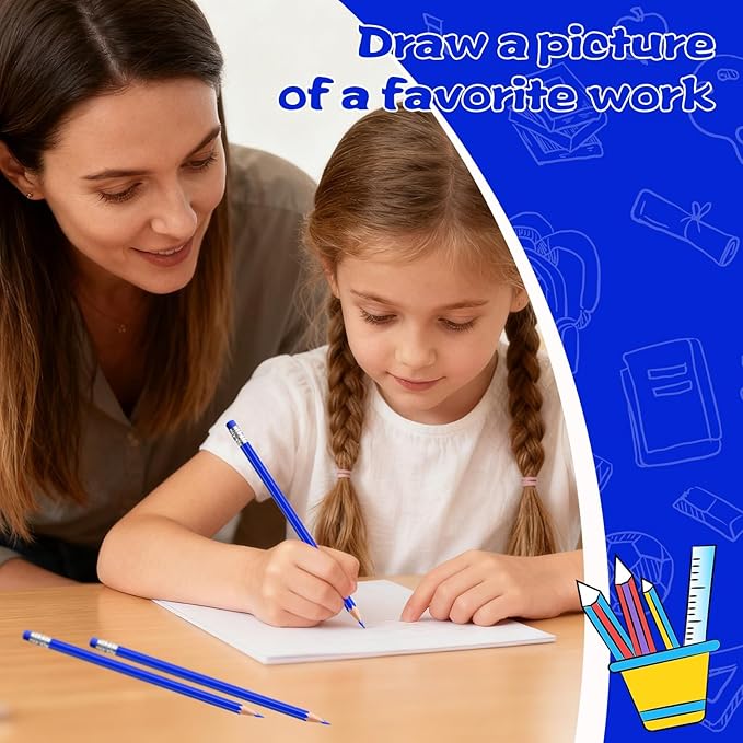 48 PCS Blue Pencils Bulk with Eraser, Pre-Sharpened HB Pencils for Writing & Drawing, School Supplies for Kids Homework, Tests, Art Crafts & Teacher Grading (Blue)