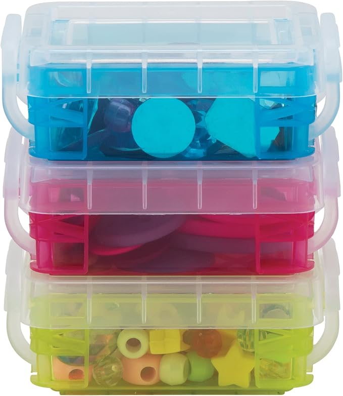 Super Stacker 3 Count (36 Total) Assorted Color Bitty Boxes - Storage Organizer for Office and Craft Supplies - 12 Bulk Pack