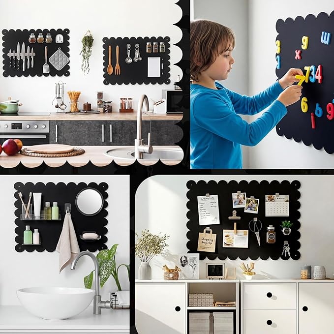 Gueevin 3pack Magnetic Board for Wall 16.1" x 13" Magnet Bulletin Board to Display Magnetic Letters, Numbers, Notes Suitable for Refrigerator, Cubicle, Cabinet, Come with Tapes and Screws(Black)