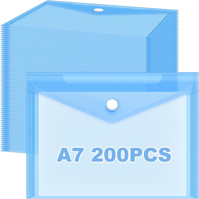 200 Pieces Blue 5x7 Small Plastic Envelopes Receipt Check Storage File Holder Case Waterproof Transparent File Envelopes for Home Office Document Receipt Card Storage