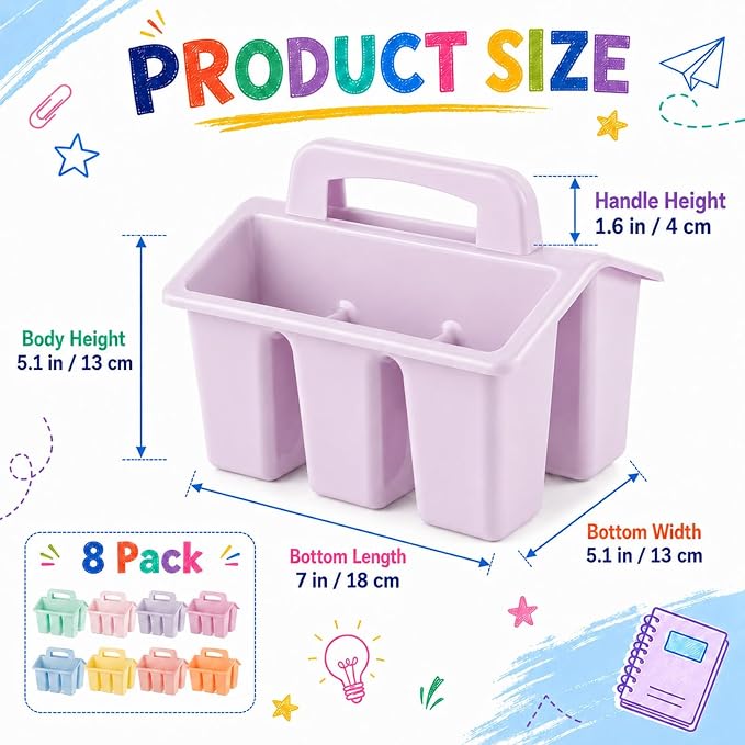 8 Pack Classroom Caddy Storage Basket with Handle 4 Compartment Storage Caddy Plastic Arts Crafts Caddies Protable Classroom Craft Caddies for Kids Schools Art Craft Supplies(Pastel)