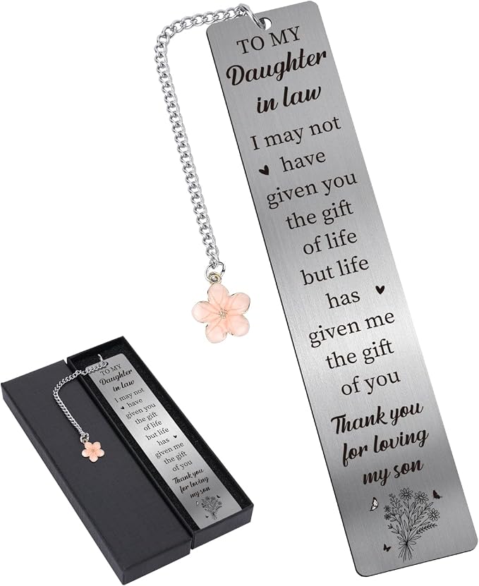 Daughter in Law Gifts - Future Daughter-in-Law Gift from Mother Metal Bookmarks for Birthday Wedding Anniversary Bridal Shower Book Marks with Flower Pendant for Women Book Lover Christmas