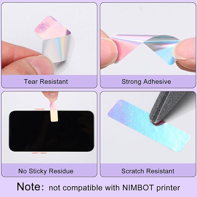 Gersoniel 1600 Pcs Label Tapes Compatible with D30 Label Printer Laminated Labeling Stickers Thermal Labels for Home Office(Holographic Purple,12 x 40 mm)