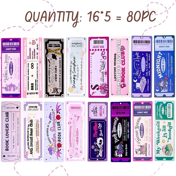 Cute Bookmarks Set Funny Bookmark Sets for Women Bookish Page Markers Book Clubs Lovers Dark Romance Anti Social Fantasy Thriller True Crime Booktok Club Readers Accessories Supplies Gifts Bulk (80)