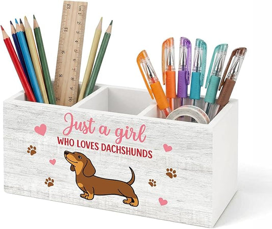 Dachshund Pen Pencil Holder for Office Desk Dachshund Office Decor Wooden Weiner Dog Organizer Desktop Decor Gift for Women Cute Makeup Brush Toothbrush Holder for Bathroom Desk Accessories