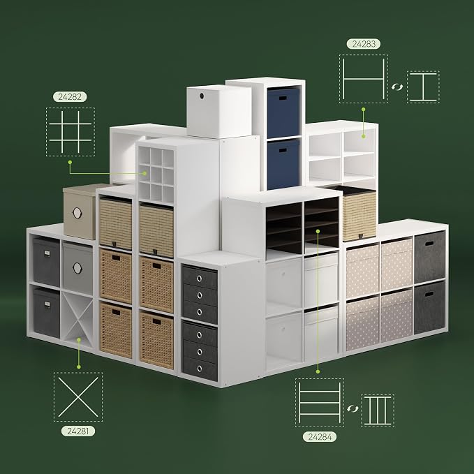 Furinno Cubicle Cube Insert, H-Shelf Cube Organizer, Fits into Furinno Extra Thick Cubes, for Organizers and Storage, Black Dark Oak (Does not fit IKEA Kallax Shelving)