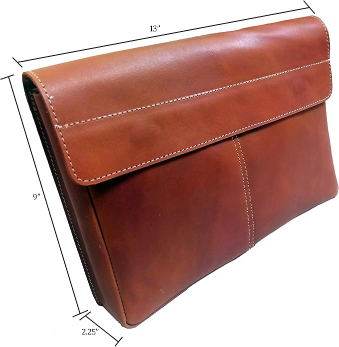 CALYX Leather Folder, Full Grain Leather File Folder Organizer Document Holder, Leather Portfolio for Men – Spacious Leather Folio Laptop Sleeve Case for 13" Laptops, MacBook & Tablets (Crazy Tan)
