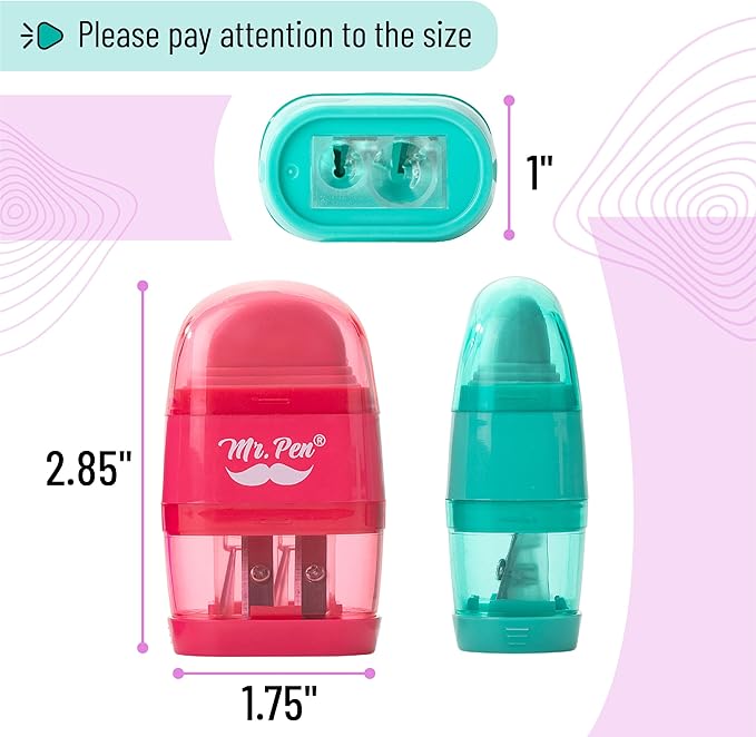Mr. Pen- Pencil Sharpener & Eraser, 4 Pack, 2-in-1 Manual Sharpeners with Canister, 2 Sharpening Holes for Standard & Jumbo Pencils, Colorful Dual Hole Design for School, Office, Home, Kids