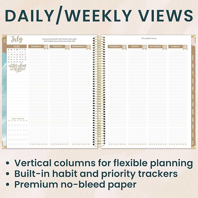 bloom daily planners 2026-2027 Hardcover Academic Year Goal & Vision Planner (July 2026 - July 2027) - 13 Months - Monthly & Weekly Calendar Agenda Organizer - 7.5" x 9" - Coastal Calm