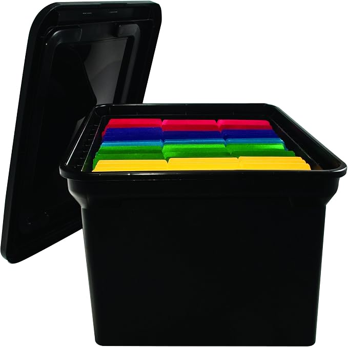 Advantus File Tote with Lid, 18 x 10.75 x 14 Inches, Black, Case of 8 (34052CT)