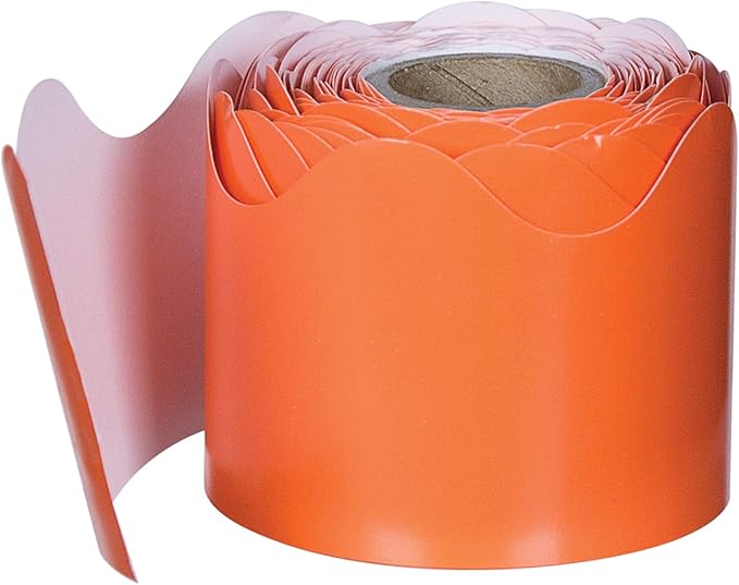 Carson Dellosa 36Ft of Orange Bulletin Board Borders, 13 Strips of Scalloped Trim for Halloween, Rolling Whiteboard, Cork and Posterboard, Party, Office Decorations, and Classroom Decor