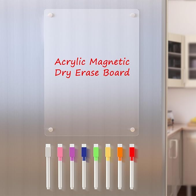 Neatsure Acrylic Magnetic Dry Erase Board for Fridge, Clear Whiteboard for Refrigerator, Notepad Memo to Do/Grocery List White Board, w/ 8 Colors Markers, 12"x9"