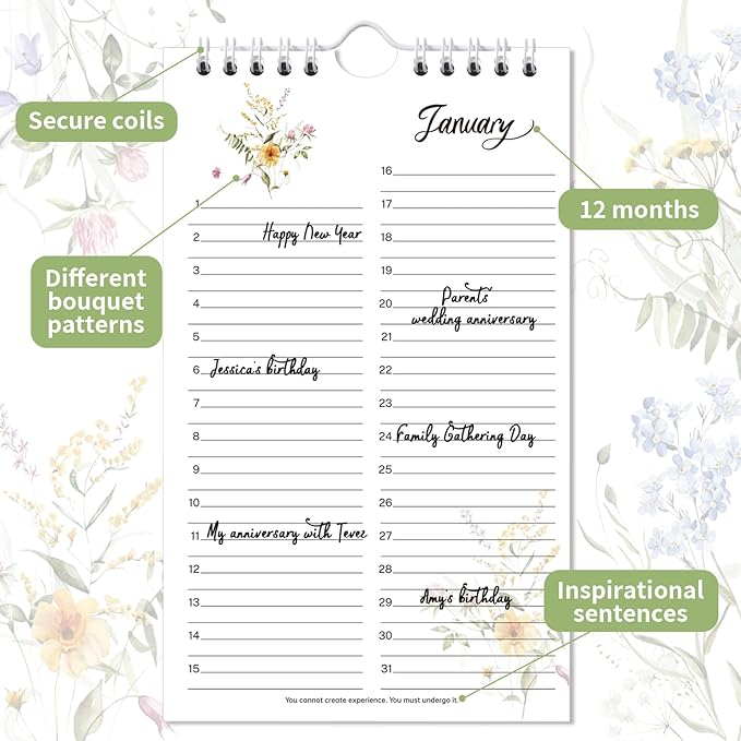 Perpetual Calendar - Undated Calendar 12-Month, 6'' x 10'' with Twin-wire Binding, Thicker Paper, Perpetual Calendars for Birthday, Anniversaries, Important Days, Festivals Reminder