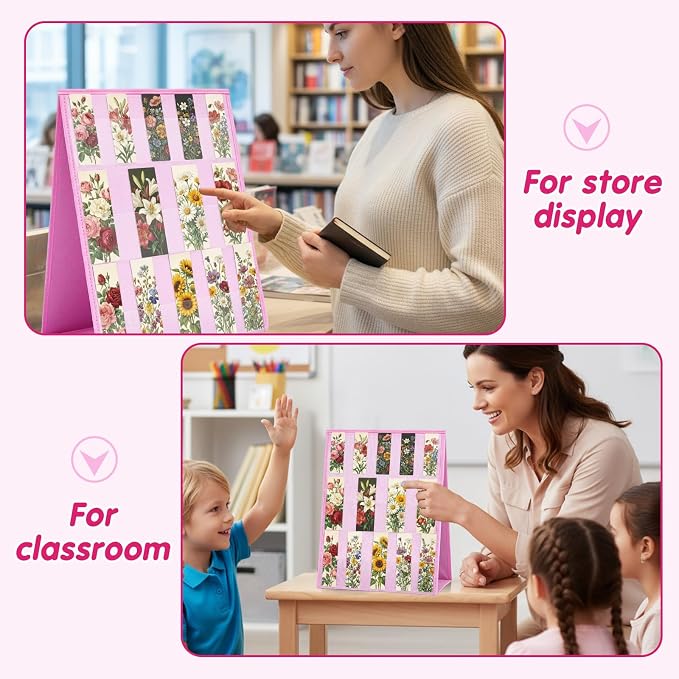 Faccito Bookmark Display Stand, Double Sided Portable Holder, Pink Desktop Display Rack for Gift-Ready Reading Accessories, Craft Fairs, Vendor Booths