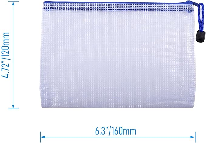 3 Pcs 4.72" x 6.3" A6 Sizes Mesh Zipper Pouch Bags, Mesh Bags with Zipper，Waterproof Clear Document Pouch for Organization Puzzles Travel, Office, Classroom Organization, A6 White