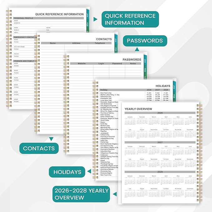 2026-2027 monthly planner - 26-27 Monthly Planner, 18 Months Planner with Colorful Tabs, Jul 2026-DEC 2027, 8'' x 10'', 2026-2027 Monthly Calendar with 2-Sides Pockets