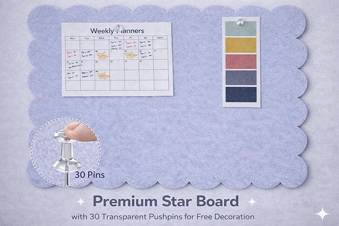 Scalloped Felt Bulletin Board 36 x 24 Inches, Large Decorative Vision Board for Wall, Office Memo & Photo Display for Home, Study & Dorm (Blue Gray)