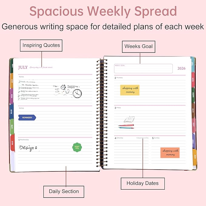 Yoment Planner 2026-2027 Weekly and Monthly 8.5"x11" Large Hardcover Planner from Jul 2026 - Dec 2027 18 Months Calendar Planners for Women Men Yearly Agenda Daily Weekly Planning with Tabs, Pink