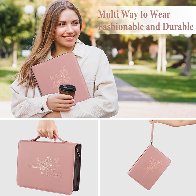 Bible Cover Case for Women and Men, PU Leather Bible Bag Bible Study Supplies Accessories with Detachable Wrist Strap