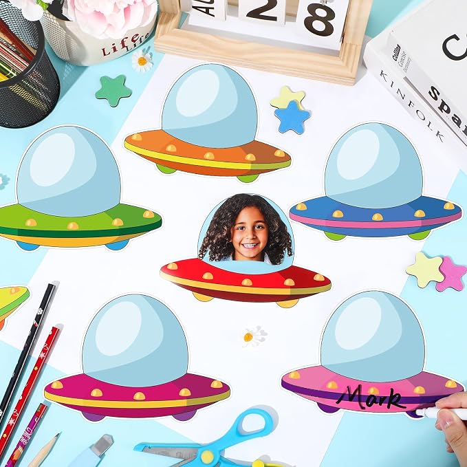 gisgfim 80Pcs Outer Space Cutouts Back to School Decorations Bulletin Board Flying Saucer Ship Paper Cut-Out Classroom Decor for Boy Girl DIY Craft Photo Wall Kindergarten Preschool Party Favor Supply