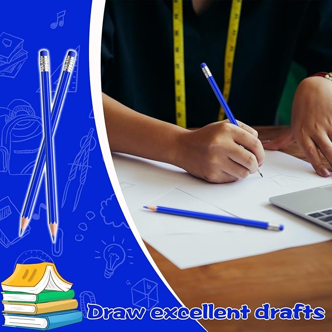48 PCS Blue Pencils Bulk with Eraser, Pre-Sharpened HB Pencils for Writing & Drawing, School Supplies for Kids Homework, Tests, Art Crafts & Teacher Grading (Blue)