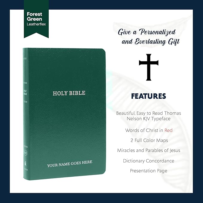 Personalized KJV Bible King James Version Faux Leather Small Print Economy Bible with Custom Name at The Lower Right Side, Highlighted Verses, Gift for Christian Celebrations (Forest Green)