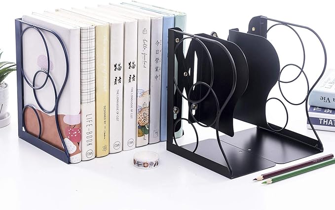 Adjustable Bookends Metal Book Ends for Heavy Book Holder Heavy Duty Bookends Nonskid Bookcase Desktop Book Organizer Binder Holder