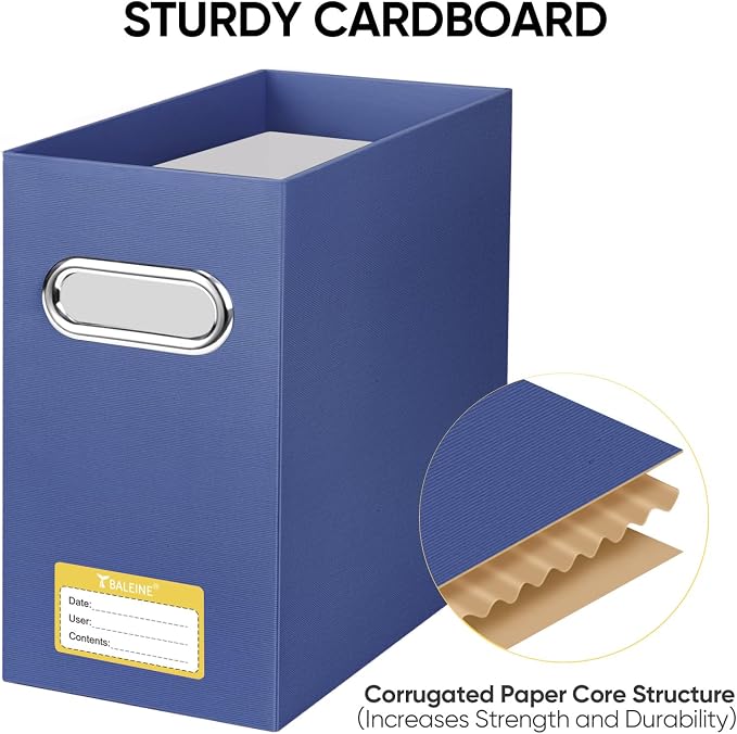 BALEINE File Organizer Box, Cardboard File Folder Organizer with Handle for Letter Size, Portable Collapsible Hanging Filing Box for Home Office Document Storage (8 Pack, Navy)