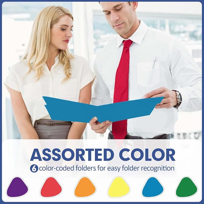File Folder, PANDRI 30 Pack Colored File Folder, 1/3 Cut Tabs, Letter Size, Assorted 6 Colors Filing Folder for Office School Business