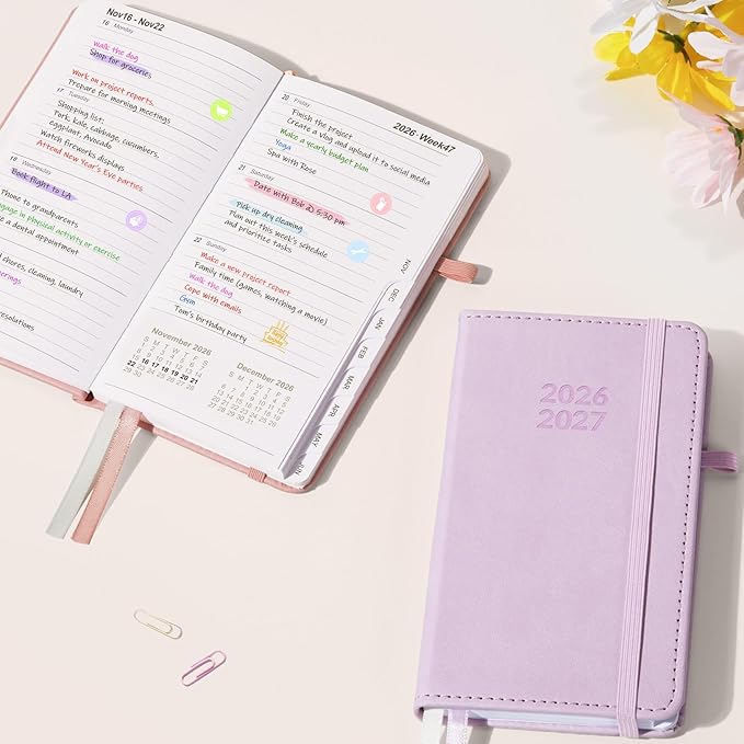 Forvencer Pocket Planner 2026-2027, Weekly Monthly Planners for Purse, 3.5" x 6", July 2026 - June 2027, Cute Small Daily Academic Calendar, Elastic Band, Hardcover Agenda for Women, Teacher