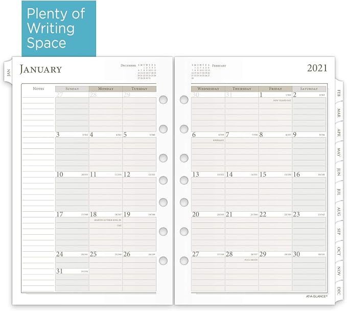 2021 Daily & Monthly Planner Refill by AT-A-GLANCE, 92010 DAY-TIMER, 5-1/2" x 8-1/2", Size 4, Two Page per Day (481-225A-21)
