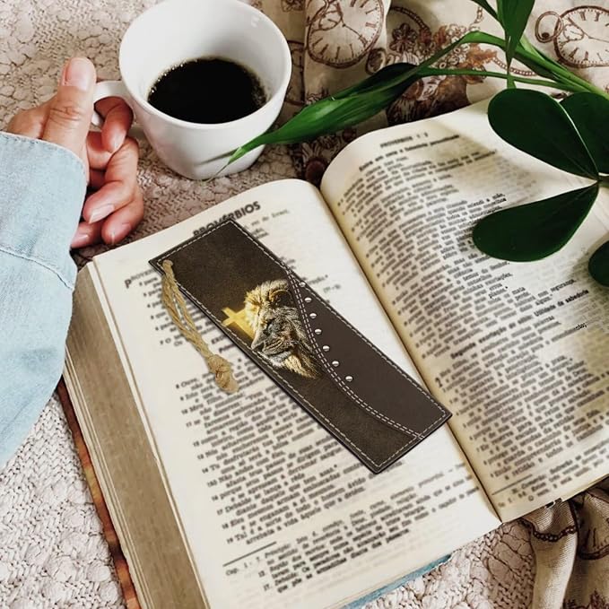 Retro Religious Cross and Lion Bible Case with Bookmark Waterproof Bible Cover Case for Women Lightweight Bible Bag with Handle Pockets Church Book Bag Brown