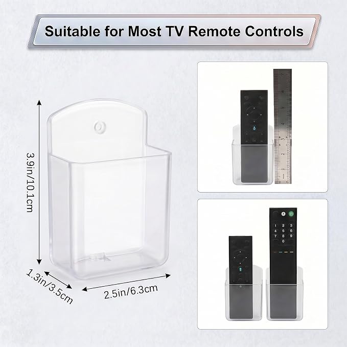 2 PCS Remote Control Holder Wall Mount, TV Remote Control Holder, Self Adhesive Pen Holder Organizers and Accessories for Home Office School (4, Clear-4Pcs)