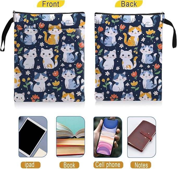 Cat Book Sleeve,Book Covers for Paperbacks,Book Sleeves with Zipper, Book Pouch Cat Lover Gifts for Women Teacher Daughter Graduation Birthday Gifts (White-Cat, Large)